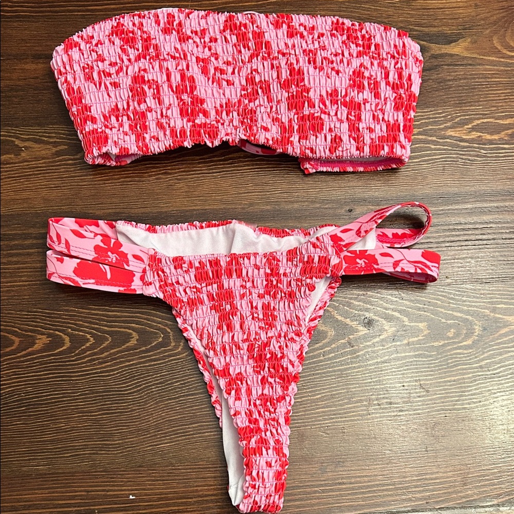 SHEIN Pink and White Textured Bikini